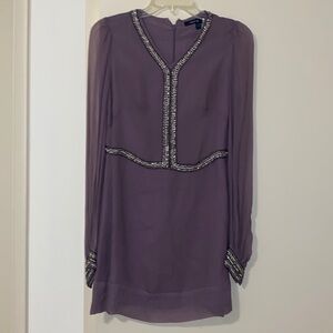 French Connection - Sz 2 - heather purple beaded sheer long sleeve mini dress